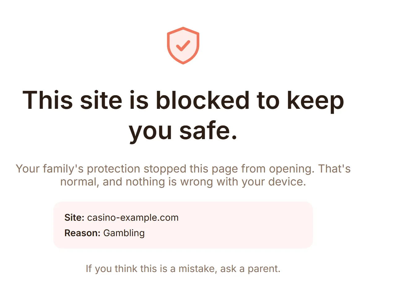 The calm page a child sees when a site is blocked