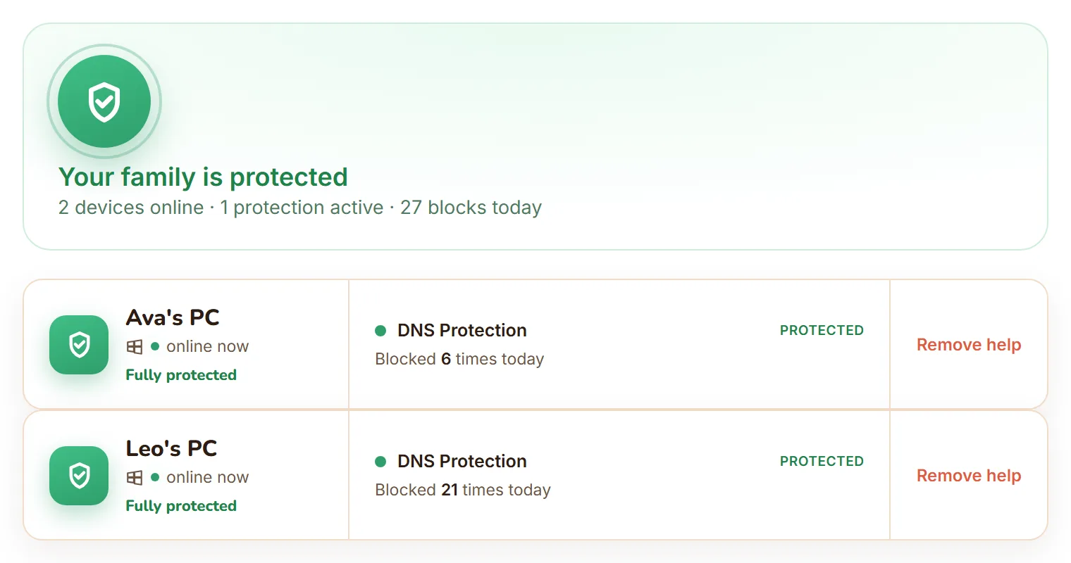 The family dashboard with every Windows device protected